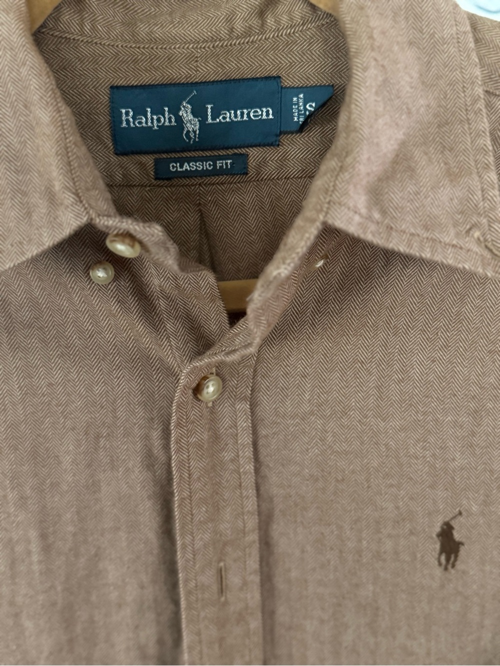 Ralph Lauren Brown Herringbone Classic-Fit Button-Down Shirt